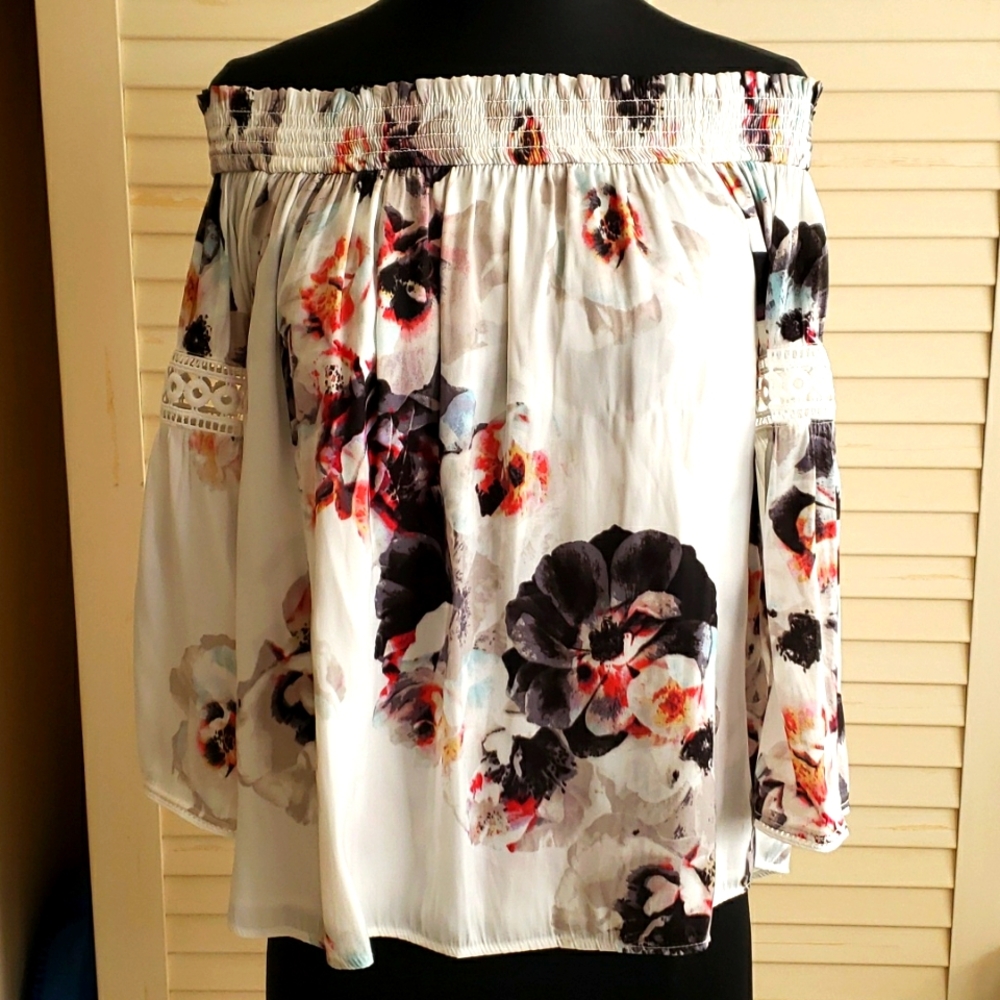 Off the shoulder multi-colored blouse